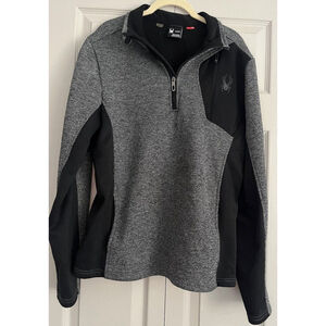 Spyder Mens Black Gray 1/4 Zip Fleece Lined Long‎ Sleeve Pullover Sweater Size M